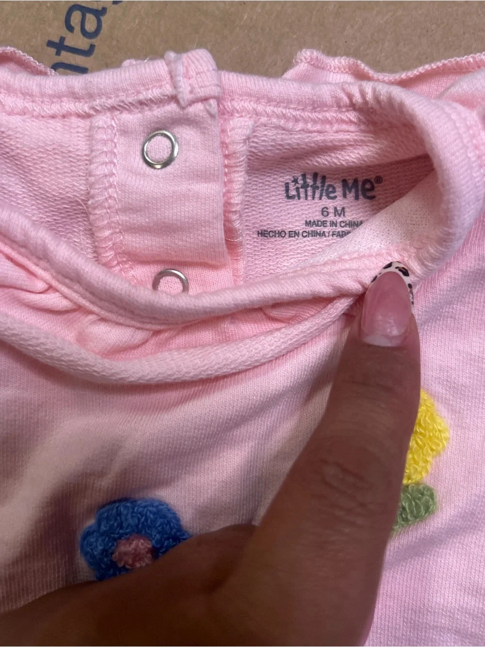 Little Me Pink Floral Embroidered 3-Piece Sweatpants & Tops Set